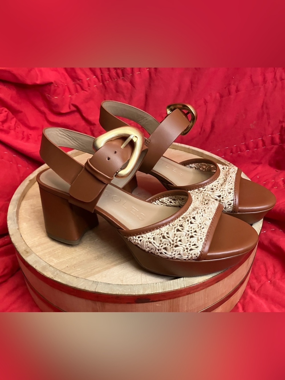 EUC Aerosoles Chamber Platform Block Heel Sandal Brown Size 7